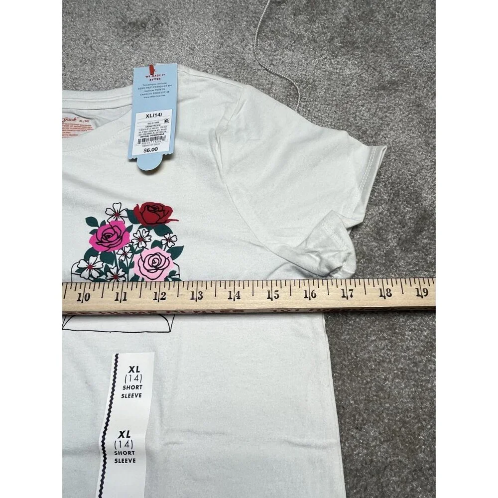 Cat & Jack‎ White Short Sleeve Floral T-Shirt  Girls  XL (14) New with tags